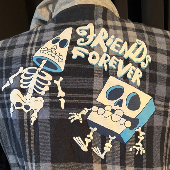 Plaid Button-Up Hoodie with Robot Patch - Picture 8 of 10